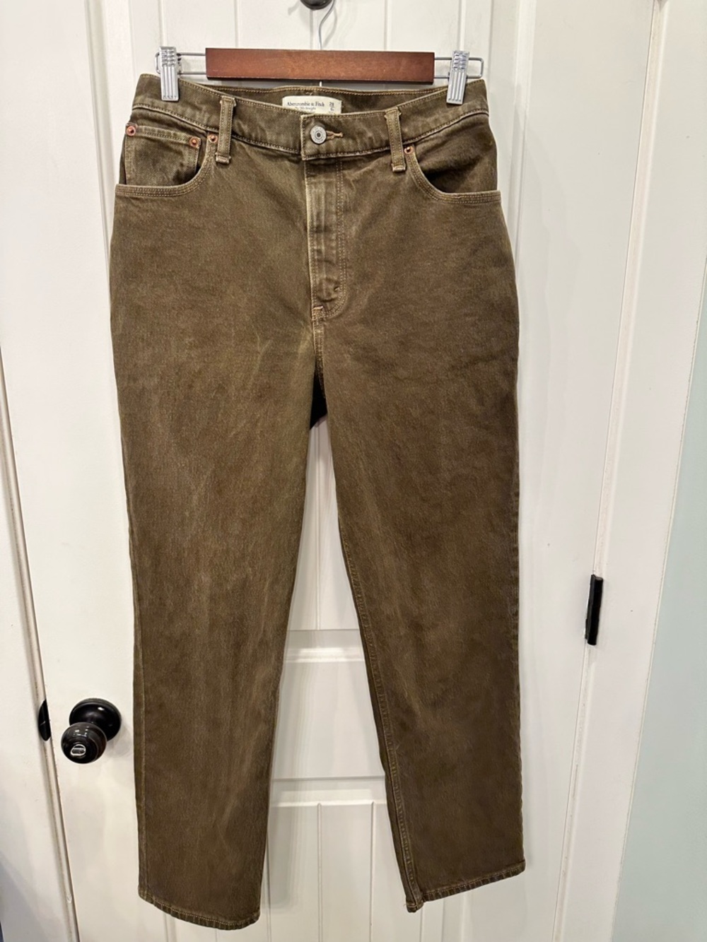 Abercrombie & Fitch Curve Love 90s Straight Ultra High Rise Jeans Olive 28 6 S